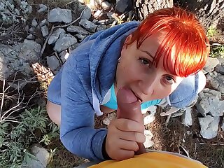 OUTDOOR SEX. Unending Fucking Redhead Horny Curvy Mom in rub-down the Park